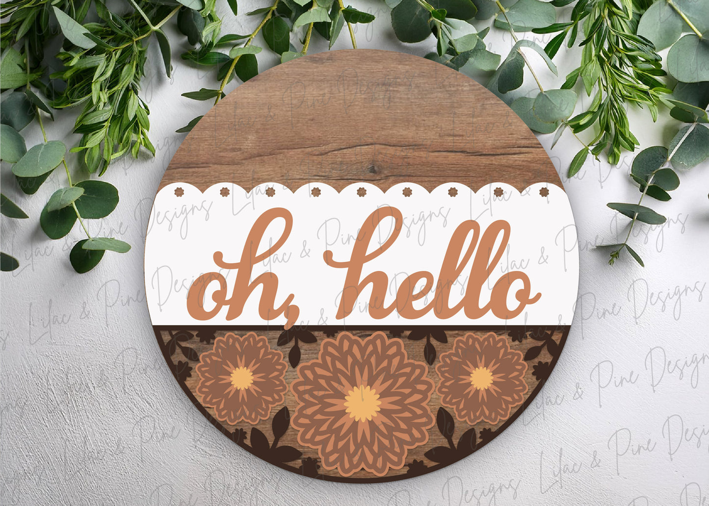 Oh Hello Mum Round Door Hanger SVG -