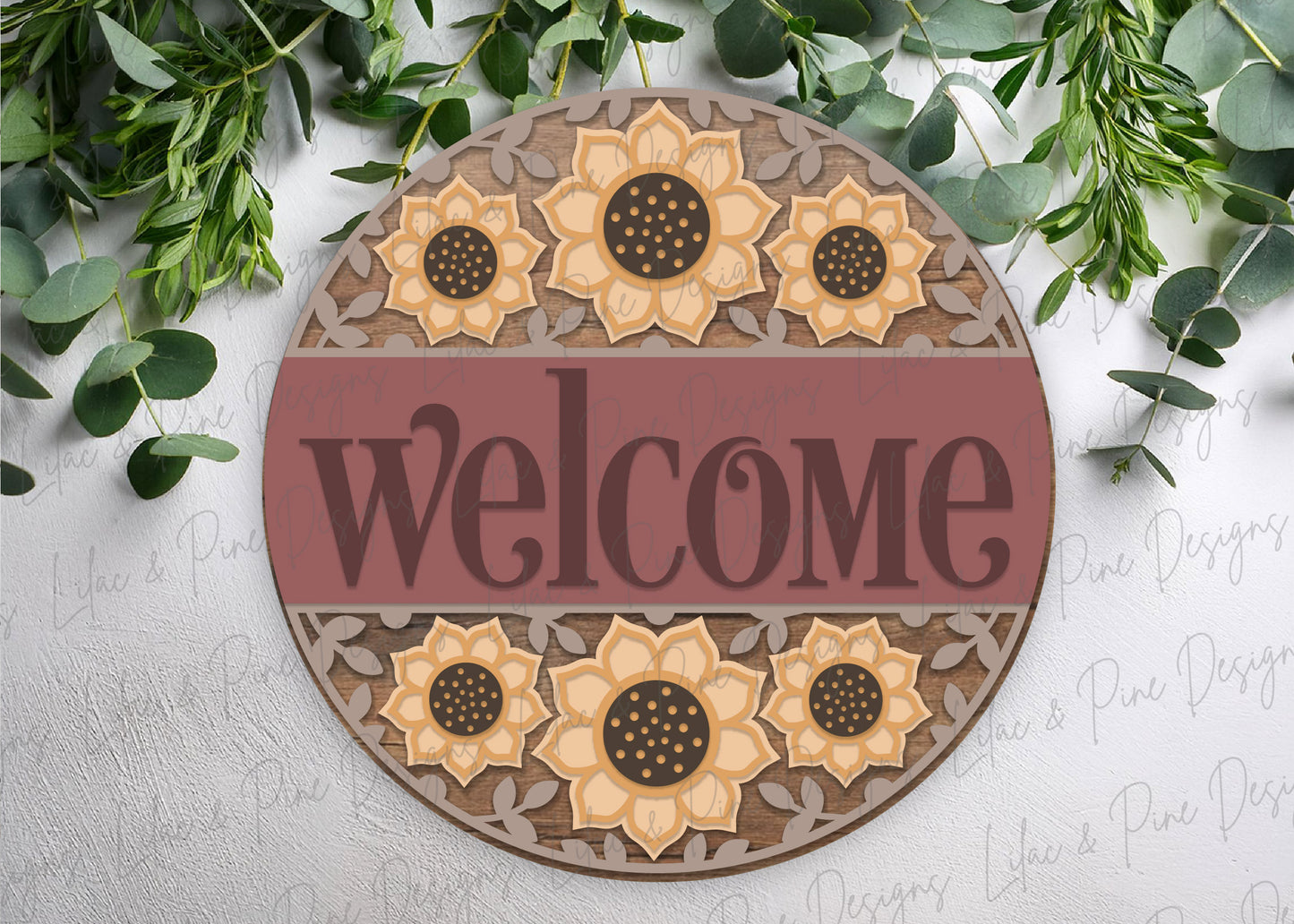 Sunflower welcome sign SVG - fall floral door hanger SVG - summer flower round sign SVG - sunflower porch decor - laser cut file - Cricut SVG