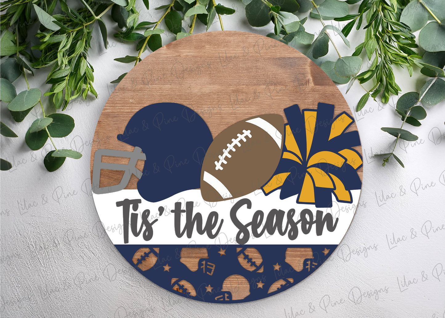 Tis the Season Football sign SVG - Fall Sports Mom door hanger - Customizable Round welcome sign - Cricut SVG - Laser cut file: Glowforge, xTool, Lightburn
