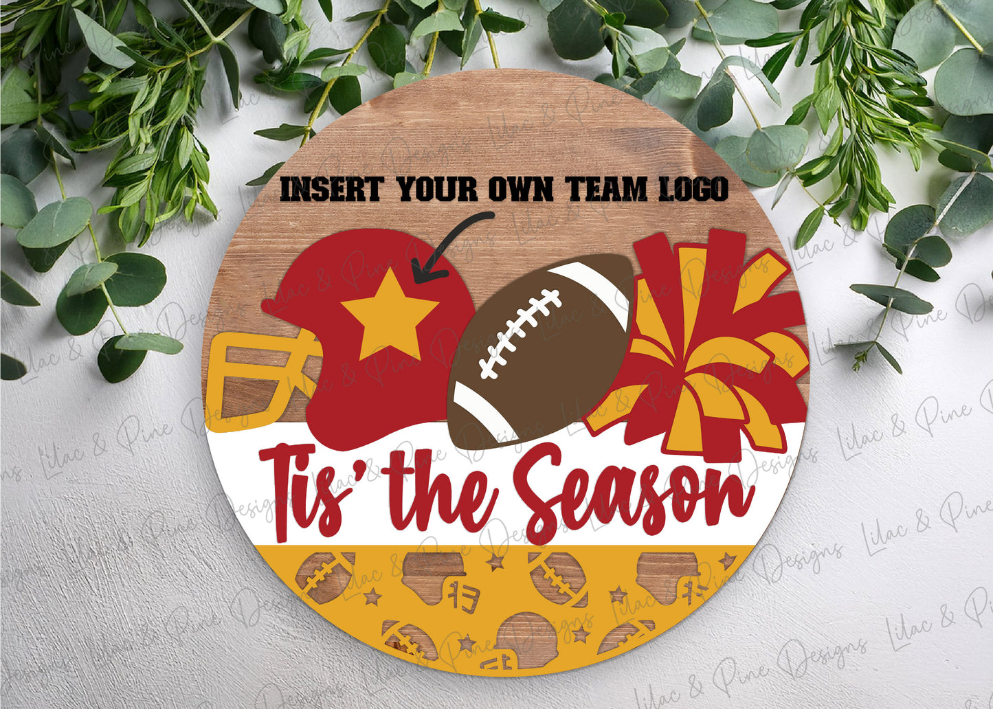 Tis the Season Football sign SVG - Fall Sports Mom door hanger - Customizable Round welcome sign - Cricut SVG - Laser cut file: Glowforge, xTool, Lightburn