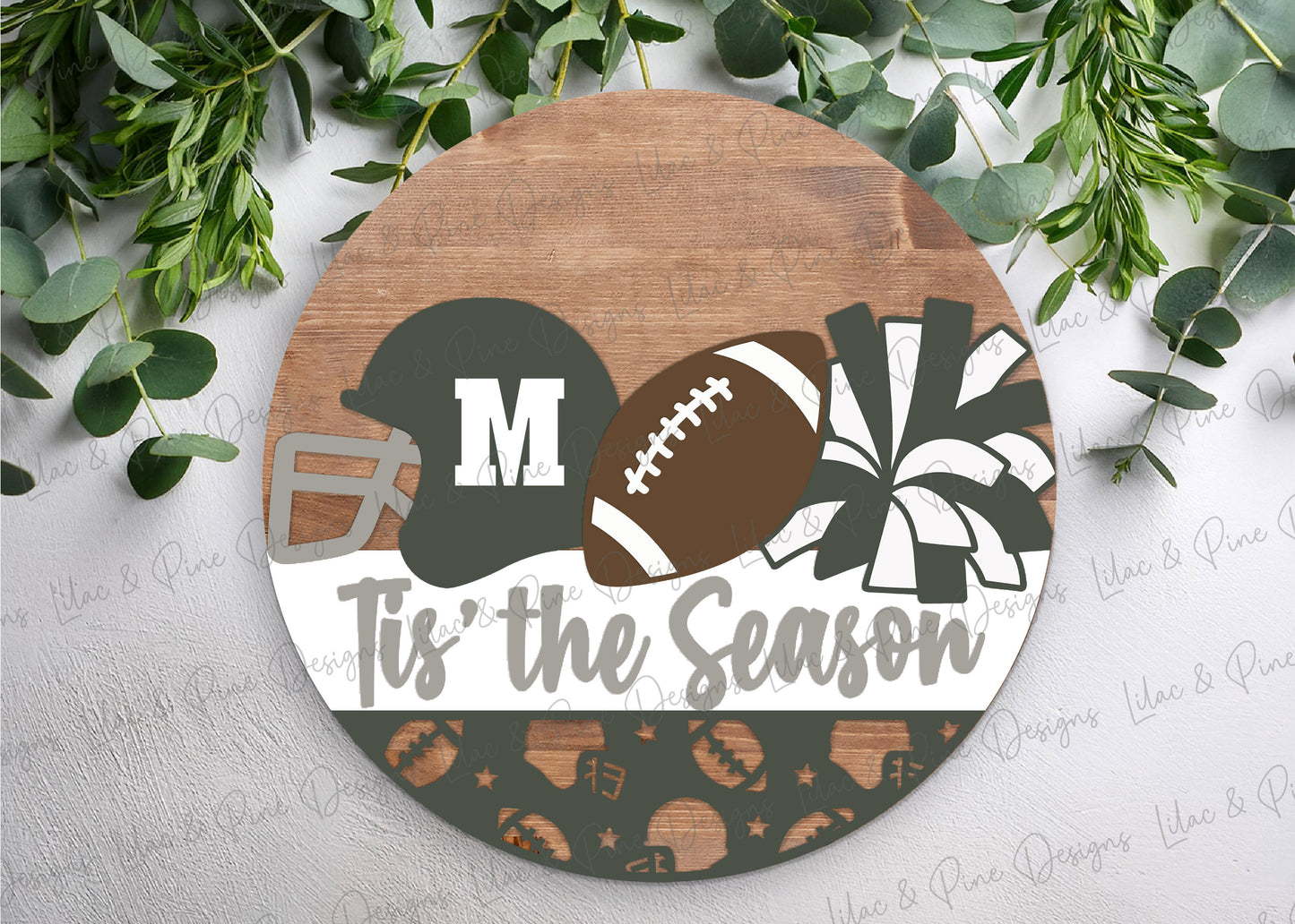 Tis the Season Football sign SVG - Fall Sports Mom door hanger - Customizable Round welcome sign - Cricut SVG - Laser cut file: Glowforge, xTool, Lightburn