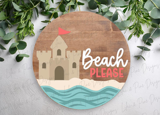 Beach Please Door Hanger SVG | Sandcastle Funny Summer Sign SVG | Laser Cut File (Digital Download)