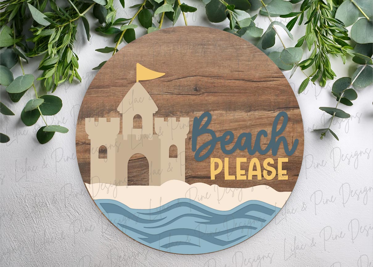 Beach Please Door Hanger SVG | Sandcastle Funny Summer Sign SVG | Laser Cut File (Digital Download)