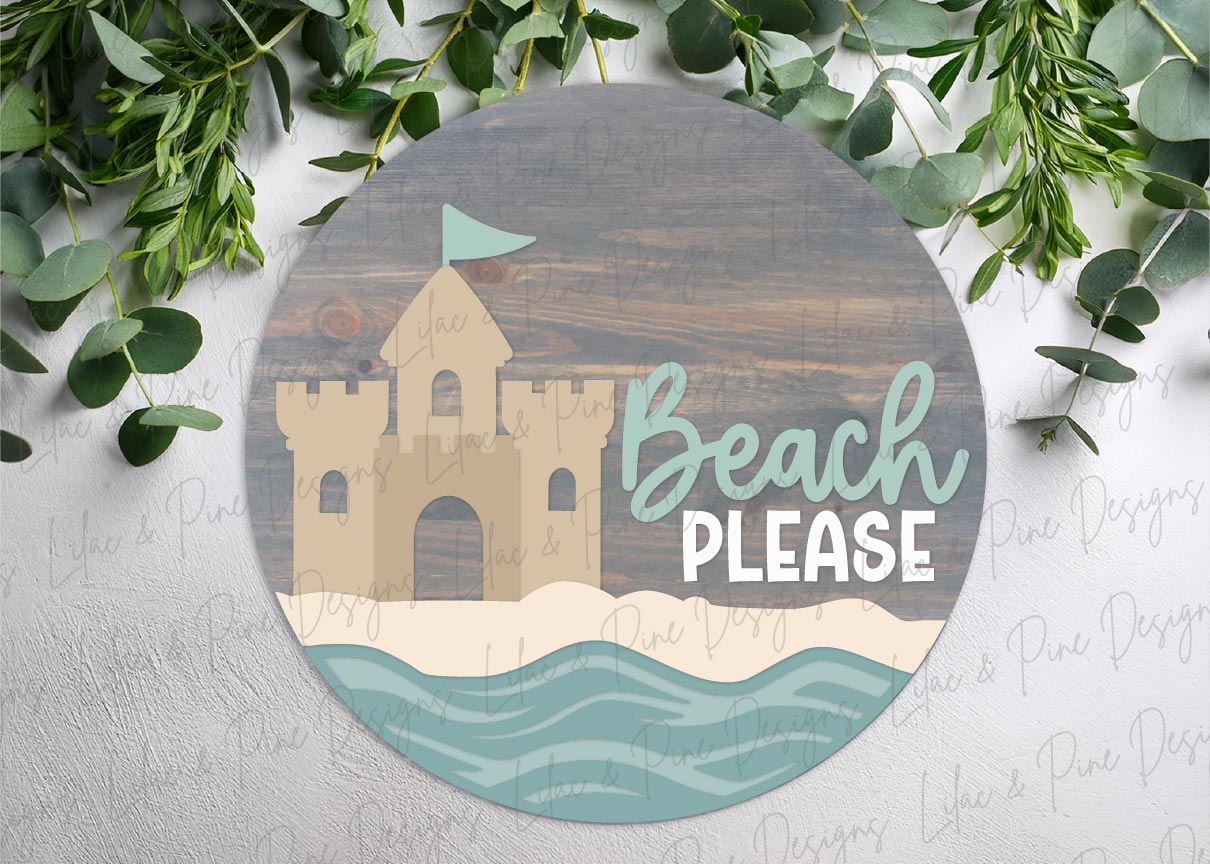 Beach Please Door Hanger SVG | Sandcastle Funny Summer Sign SVG | Laser Cut File (Digital Download)