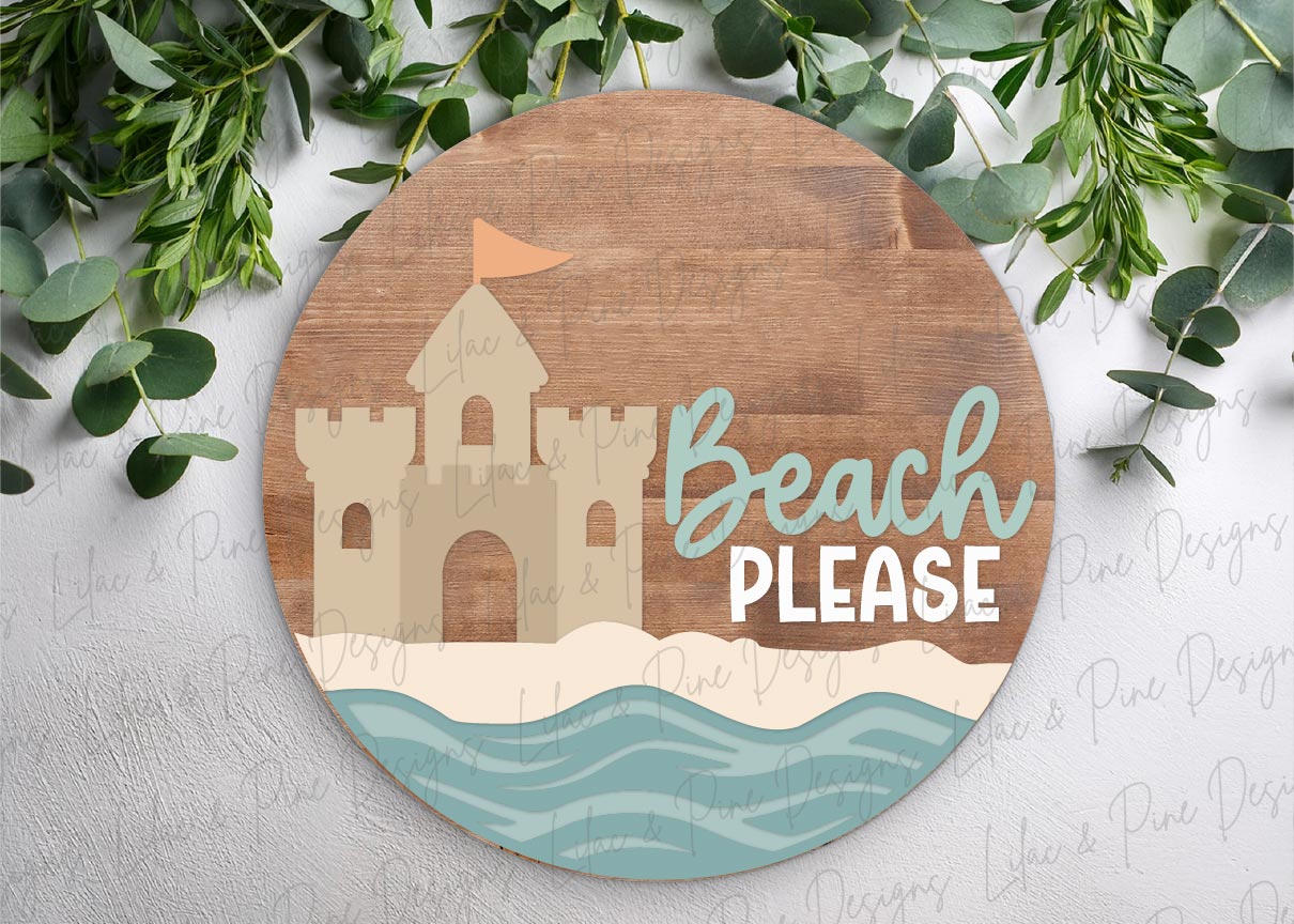 Beach Please Door Hanger SVG | Sandcastle Funny Summer Sign SVG | Laser Cut File (Digital Download)