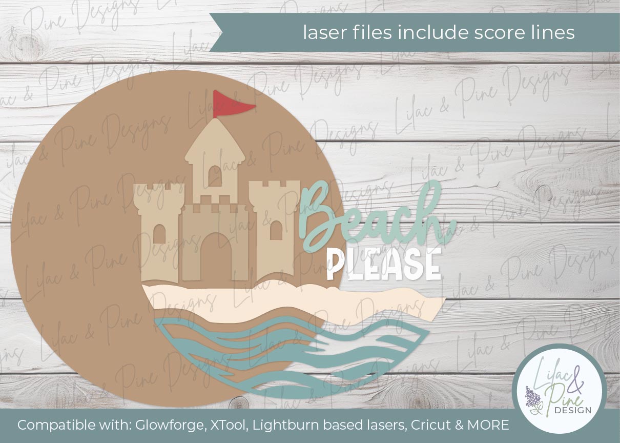 Beach Please Door Hanger SVG | Sandcastle Funny Summer Sign SVG | Laser Cut File (Digital Download)