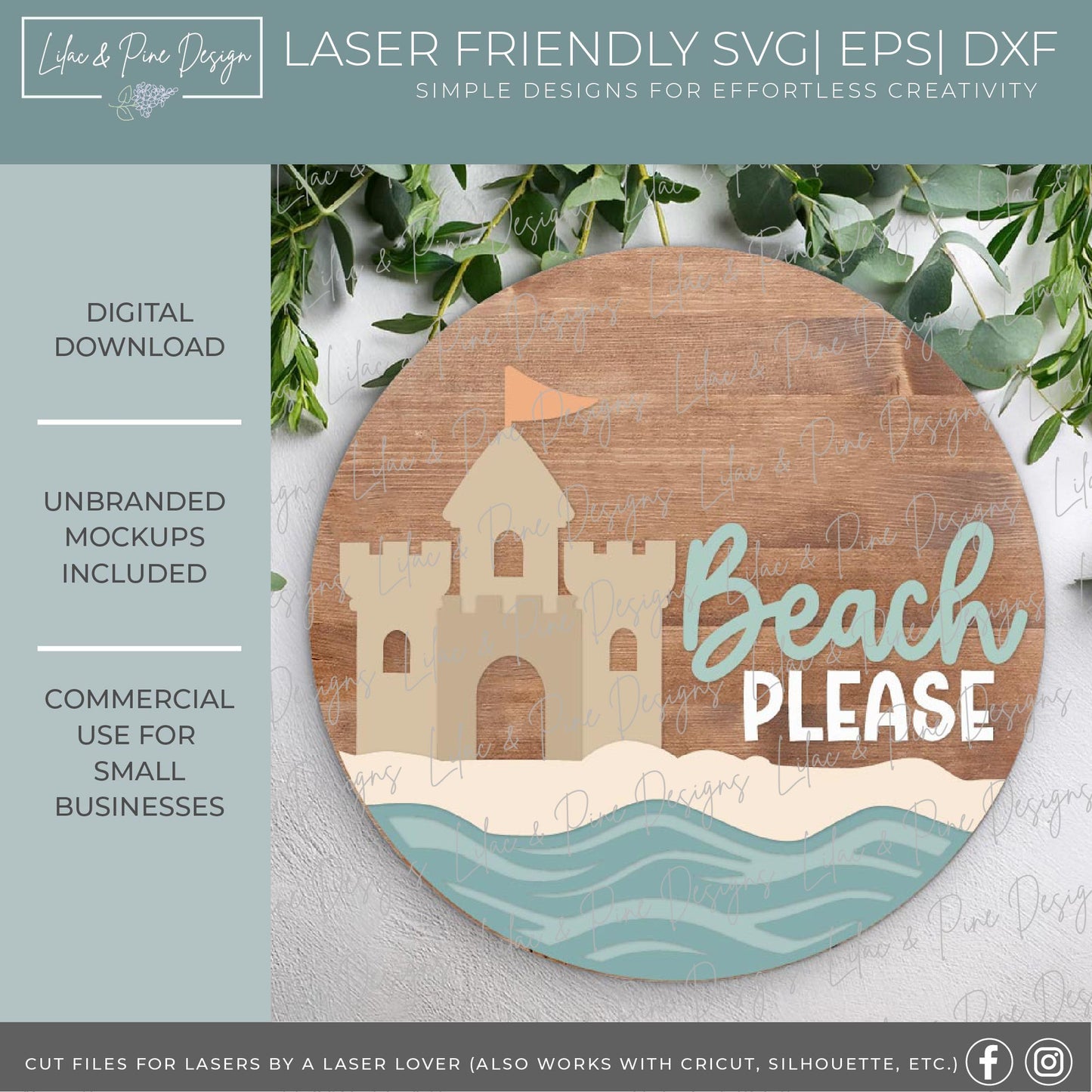 Beach Please Door Hanger SVG | Sandcastle Funny Summer Sign SVG | Laser Cut File (Digital Download)