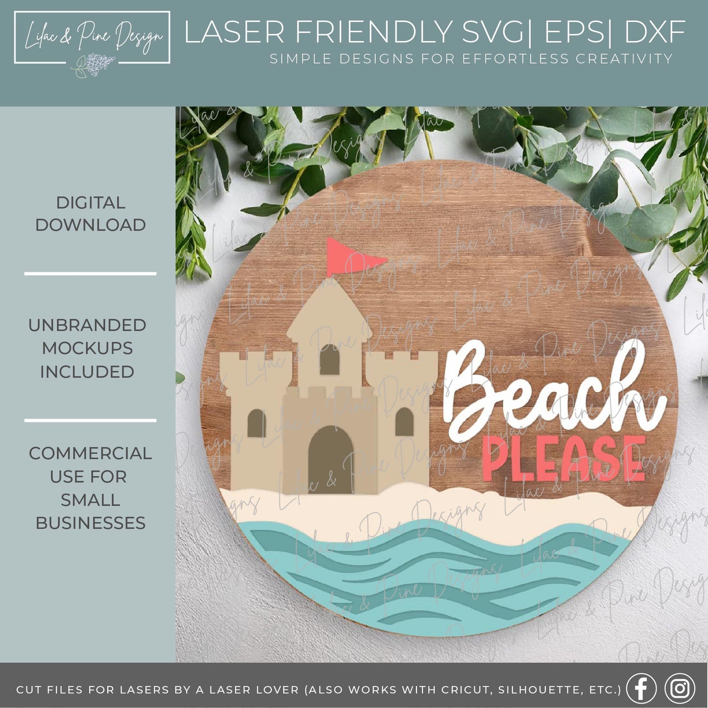 Beach Please Door Hanger SVG | Sandcastle Funny Summer Sign SVG | Laser Cut File (Digital Download)