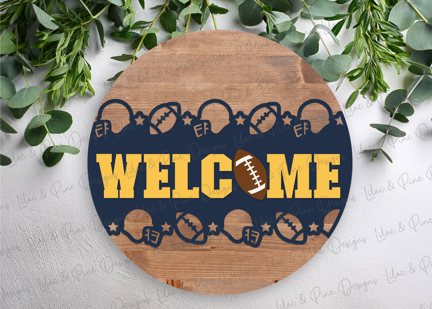 Welcome football round sign SVG - Sports fan door hanger - digital download - laser cut file for Glowforge, xTool, and Lightburn