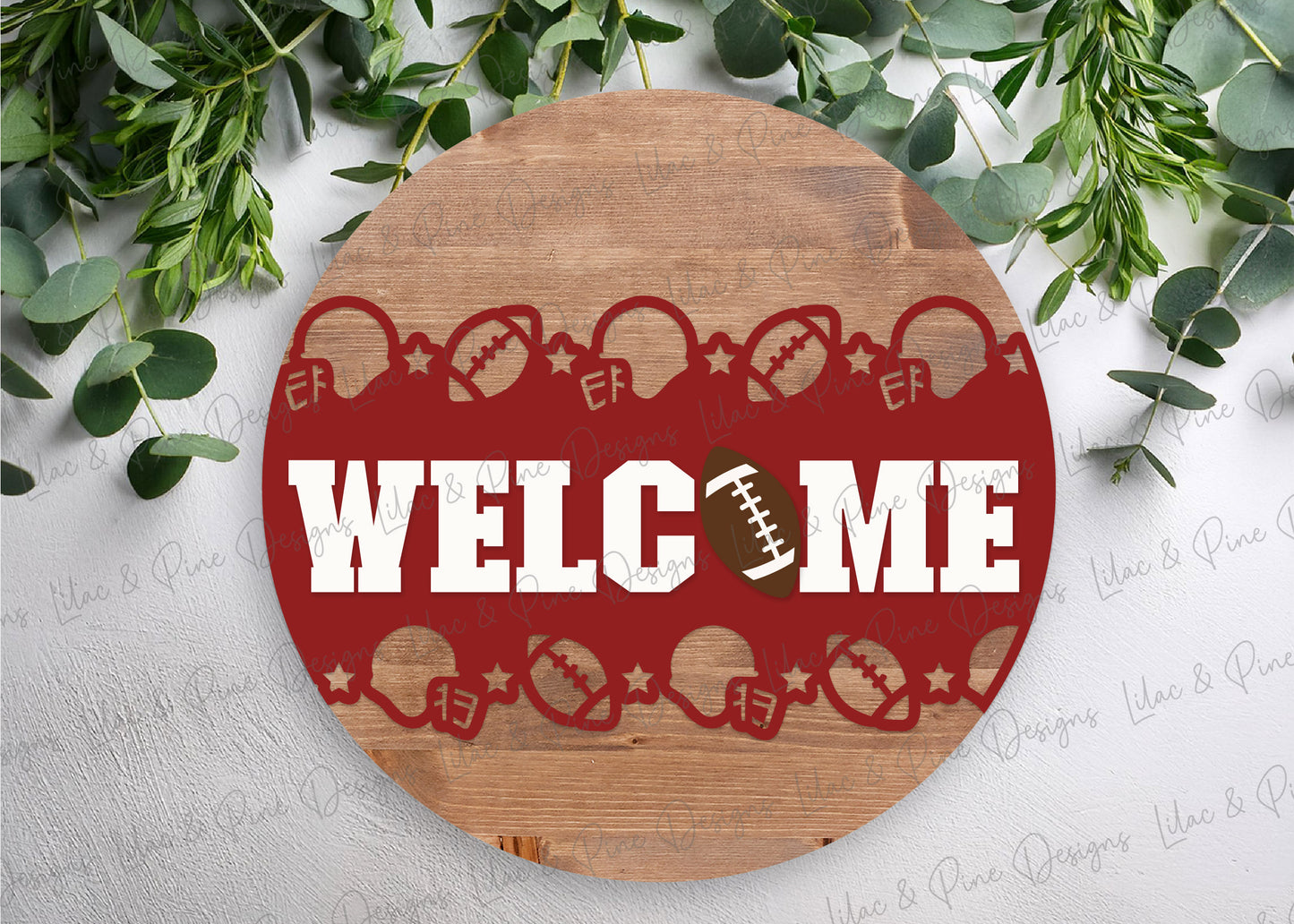 Welcome football round sign SVG - Sports fan door hanger - digital download - laser cut file for Glowforge, xTool, and Lightburn