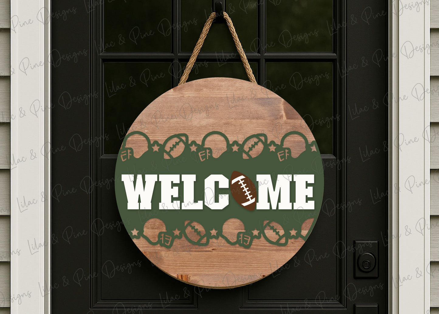 Welcome football round sign SVG - Sports fan door hanger - digital download - laser cut file for Glowforge, xTool, and Lightburn