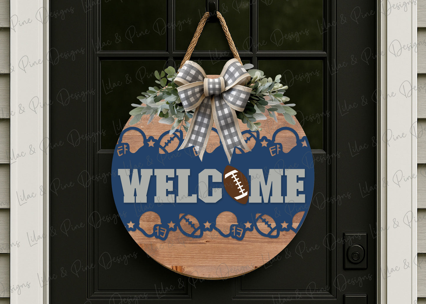 Welcome football round sign SVG - Sports fan door hanger - digital download - laser cut file for Glowforge, xTool, and Lightburn