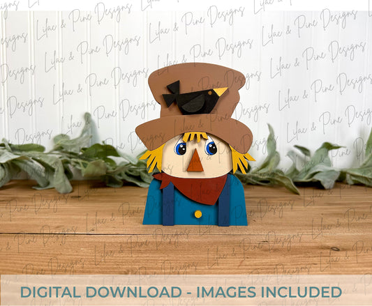 Chunky Scarecrow with Crow SVG – Laser Cut File for Fall Shelf Sitters, Tiered Tray Décor, and Paint Parties (SVG | EPS | DXF)
