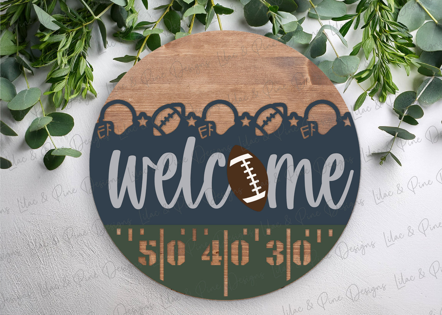 Football Welcome sign SVG - Football field Round door hanger - digital download - Cricut SVG - laser cut file: Glowforge, Xtool, Lightburn