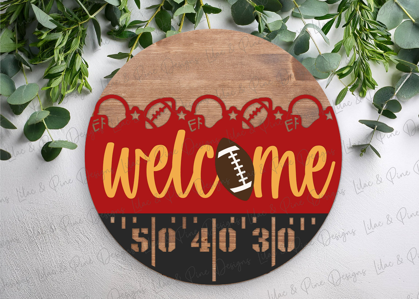 Football Welcome sign SVG - Football field Round door hanger - digital download - Cricut SVG - laser cut file: Glowforge, Xtool, Lightburn