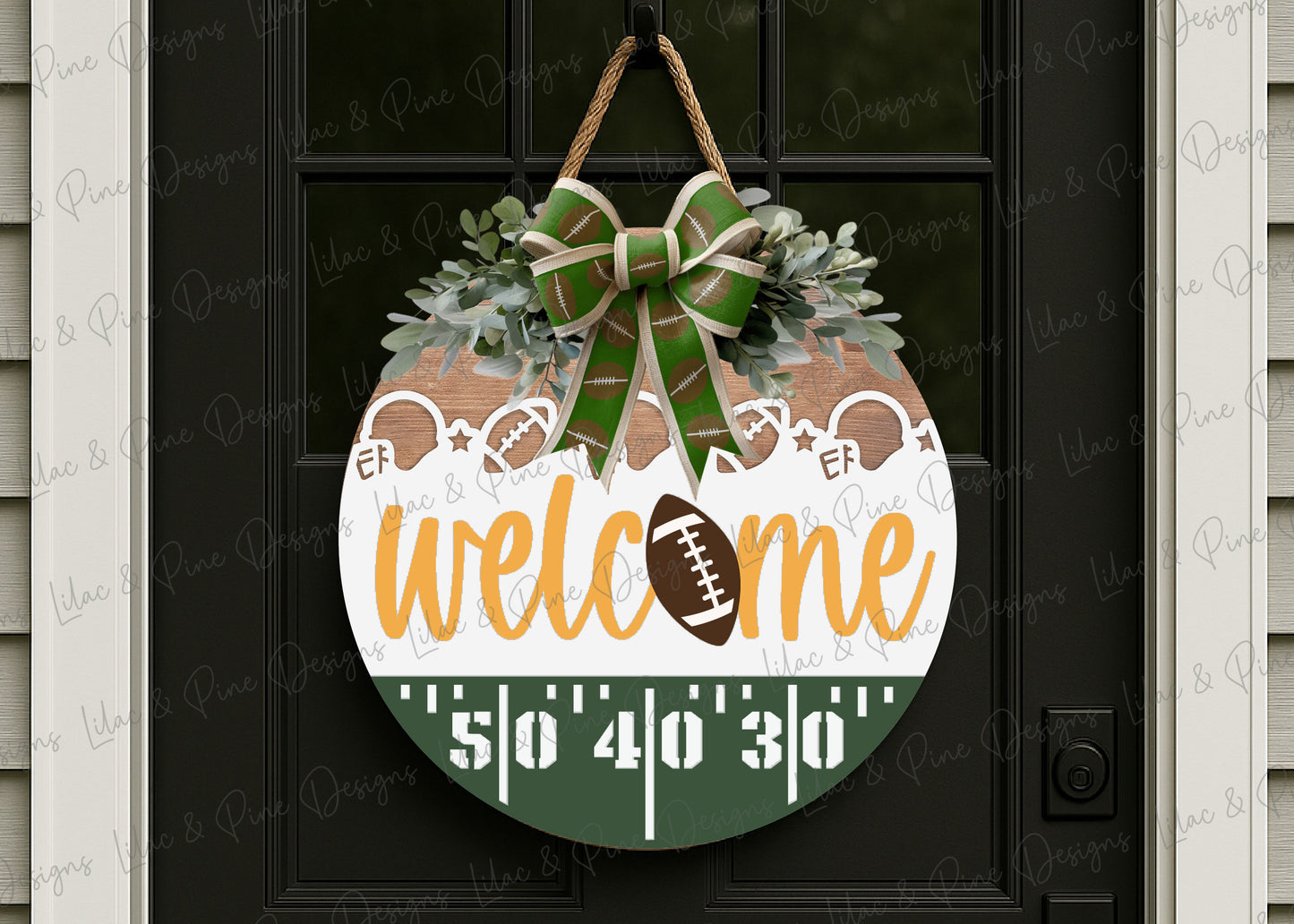 Football Welcome sign SVG - Football field Round door hanger - digital download - Cricut SVG - laser cut file: Glowforge, Xtool, Lightburn