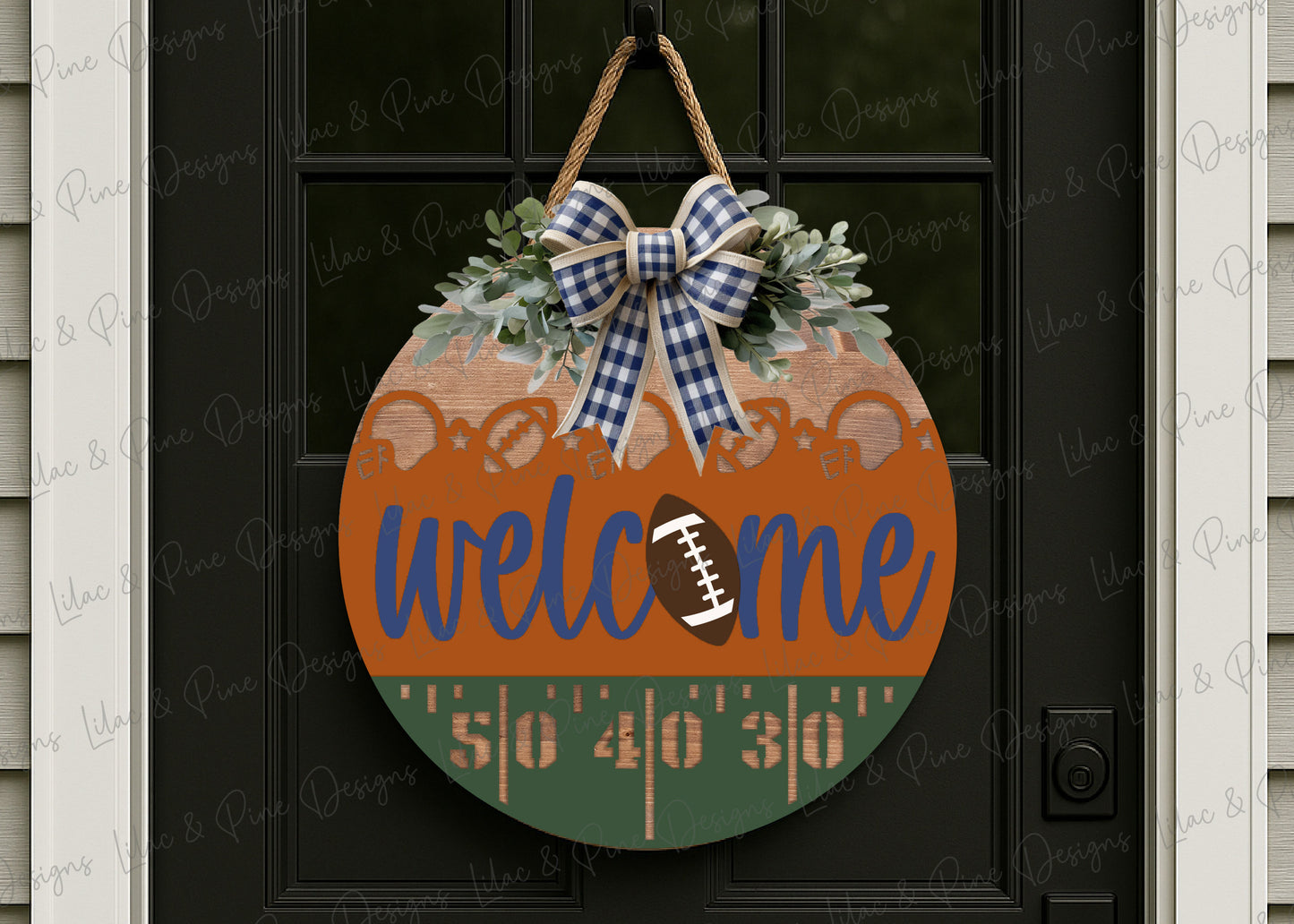Football Welcome sign SVG - Football field Round door hanger - digital download - Cricut SVG - laser cut file: Glowforge, Xtool, Lightburn