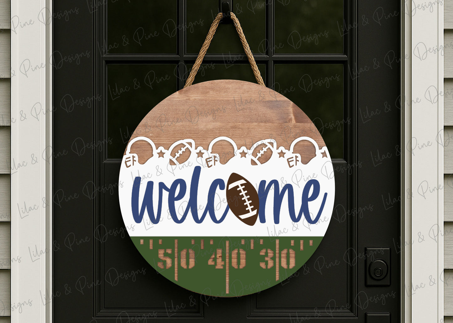 Football Welcome sign SVG - Football field Round door hanger - digital download - Cricut SVG - laser cut file: Glowforge, Xtool, Lightburn