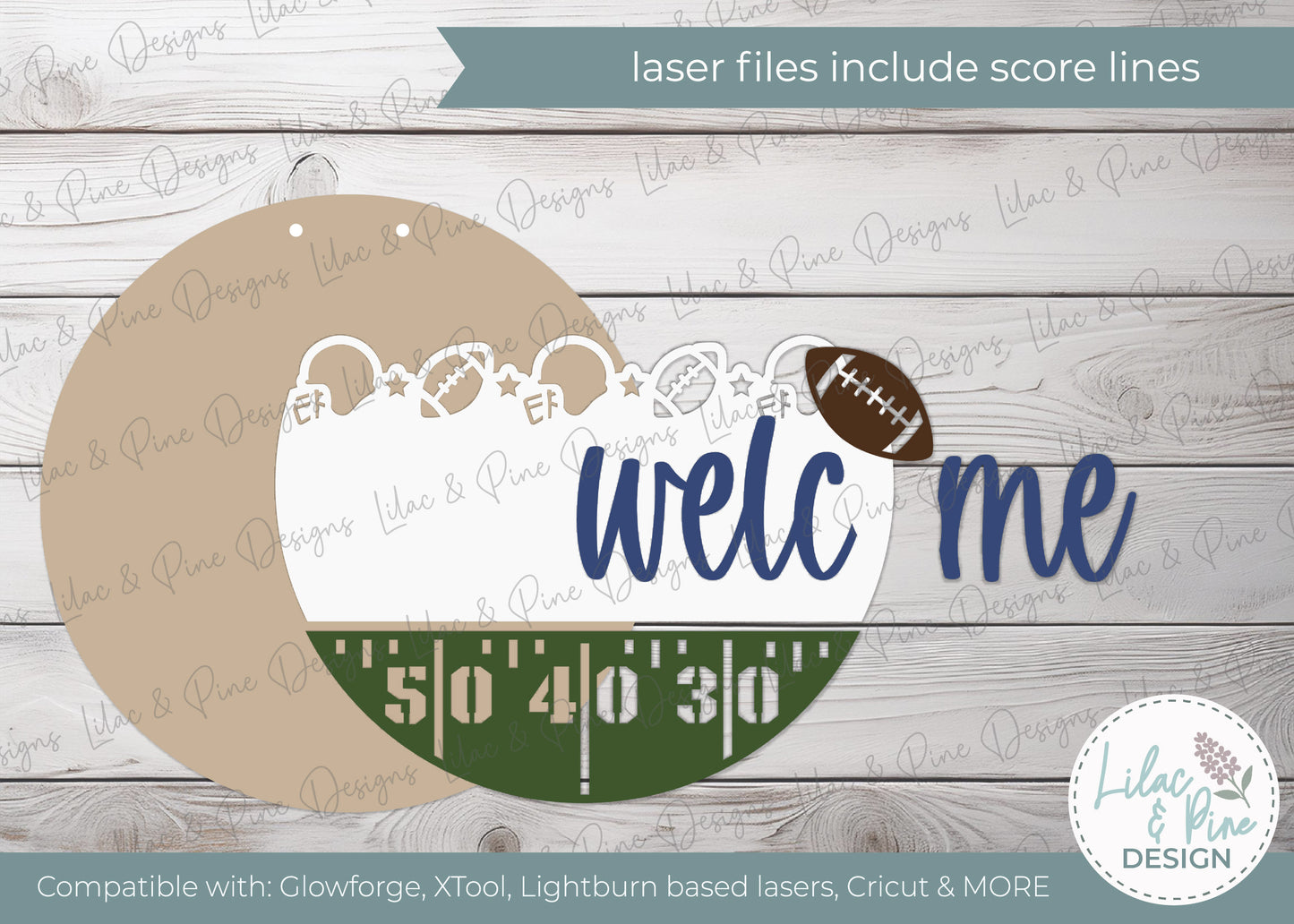 Football Welcome sign SVG - Football field Round door hanger - digital download - Cricut SVG - laser cut file: Glowforge, Xtool, Lightburn