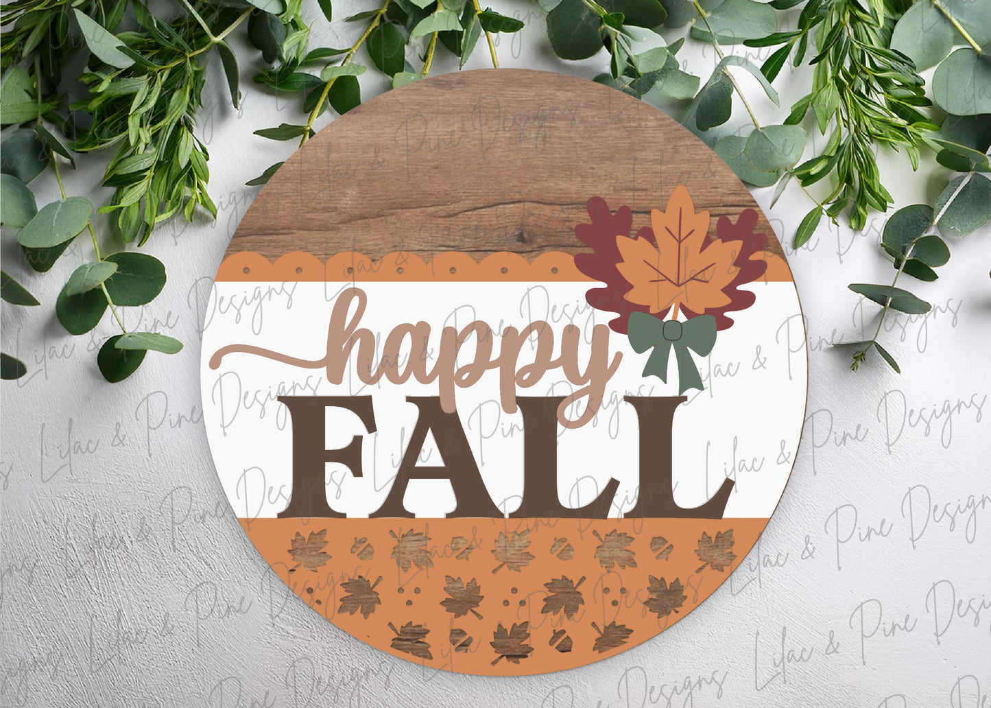 Coquette Style Happy Fall Door Hanger SVG - Fall Leaves Welcome sign - Autumn porch decor - Digital download for lasers - Cricut compatible