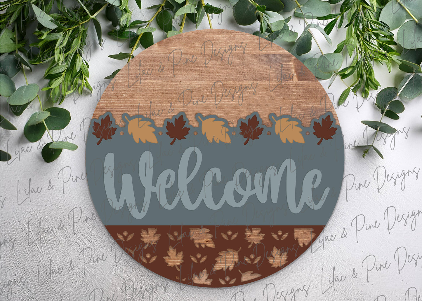 Fall leaf welcome sign SVG - autumn leaves door hanger SVG - laser cut file for fall decor - fall porch decor SVG - Cricut SVG