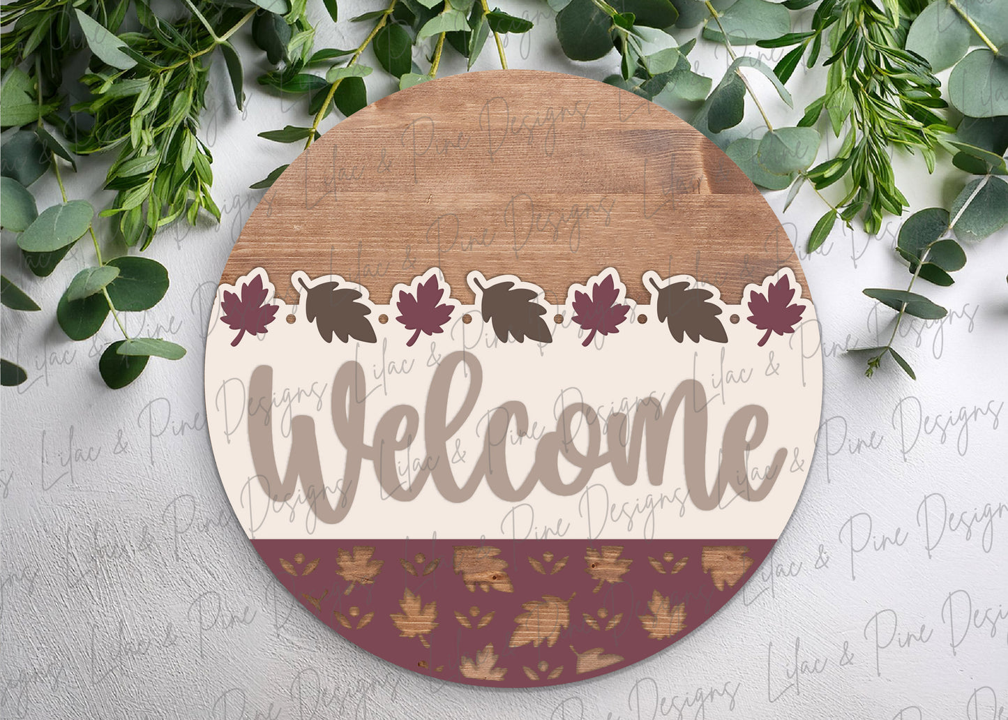 Fall leaf welcome sign SVG - autumn leaves door hanger SVG - laser cut file for fall decor - fall porch decor SVG - Cricut SVG