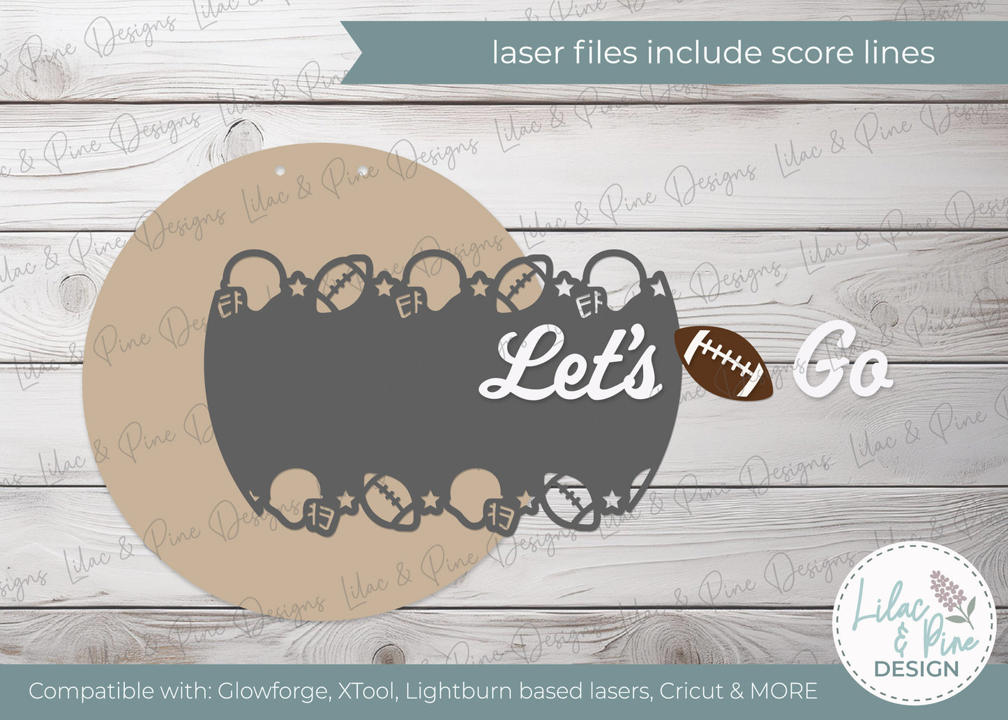Let's Go Team sign -  Customizable Football Team door hanger - round porch welcome sign - laser cut file: Glowforge, Xtool, Lightburn - Cricut compatible