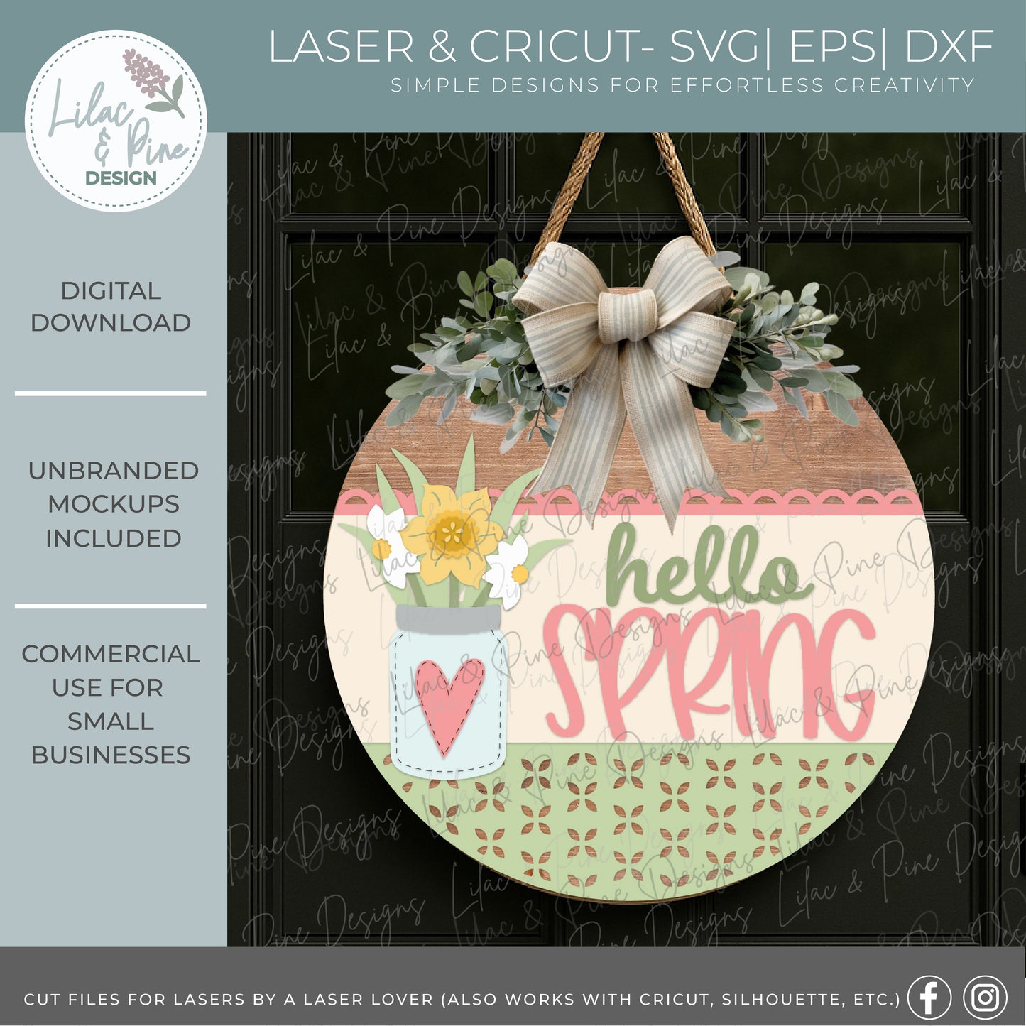 Hello Spring Round SVG | Layered Laser Cut Daffodil Mason Jar Door Hanger