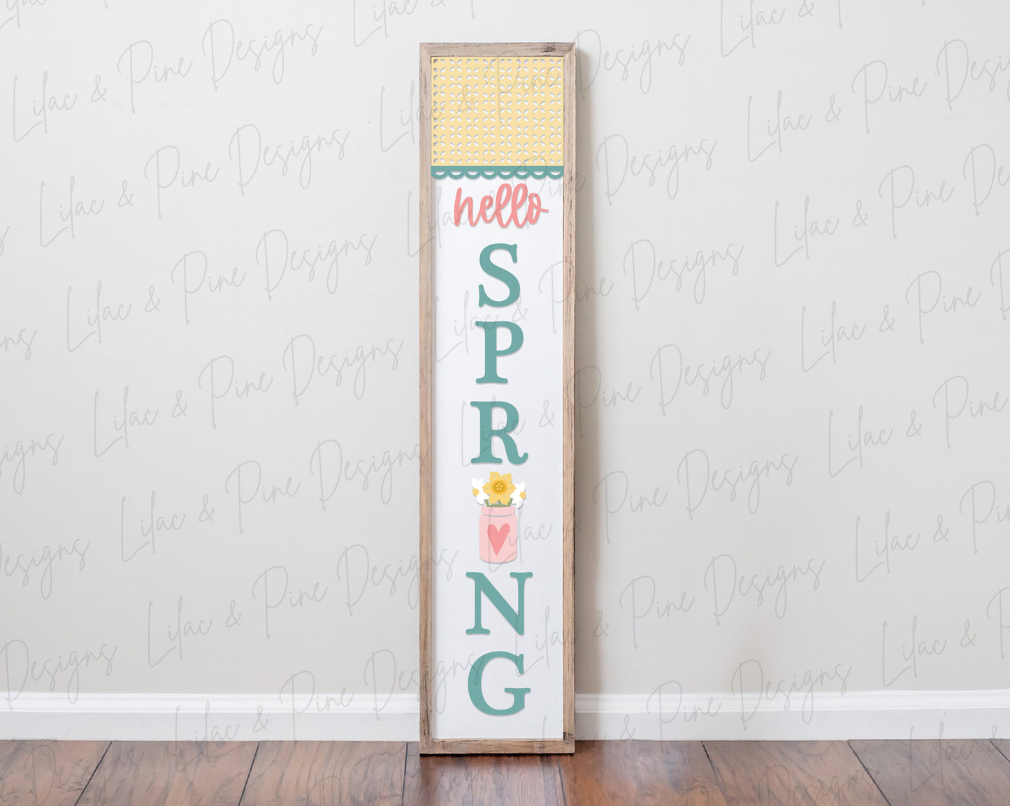 Hello Spring Porch Leaner SVG | Layered Mason Jar Laser Cut Vertical Spring Sign