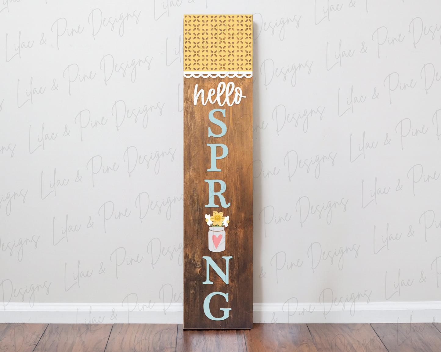 Hello Spring Porch Leaner SVG | Layered Mason Jar Laser Cut Vertical Spring Sign