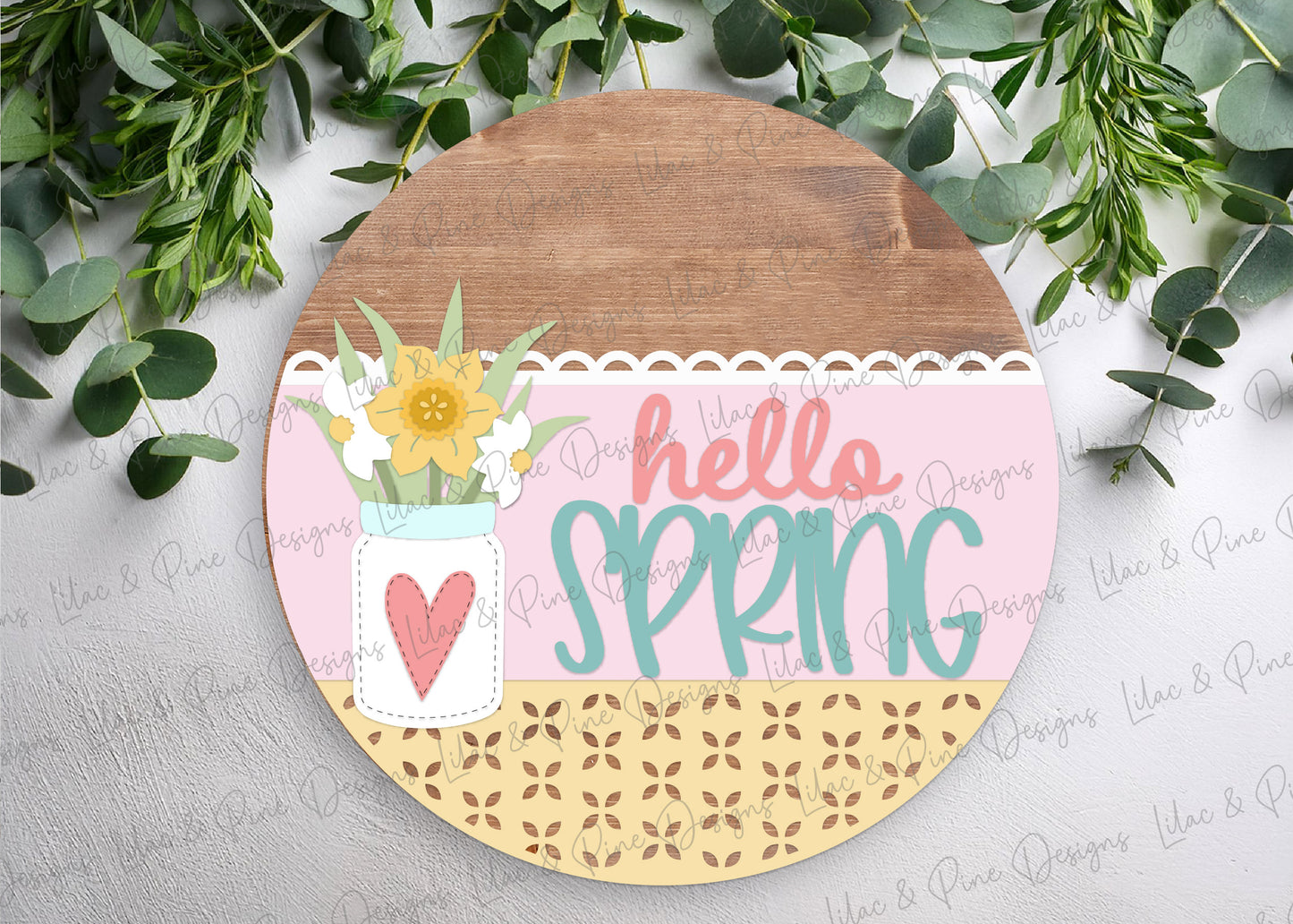 Hello Spring Round SVG | Layered Laser Cut Daffodil Mason Jar Door Hanger