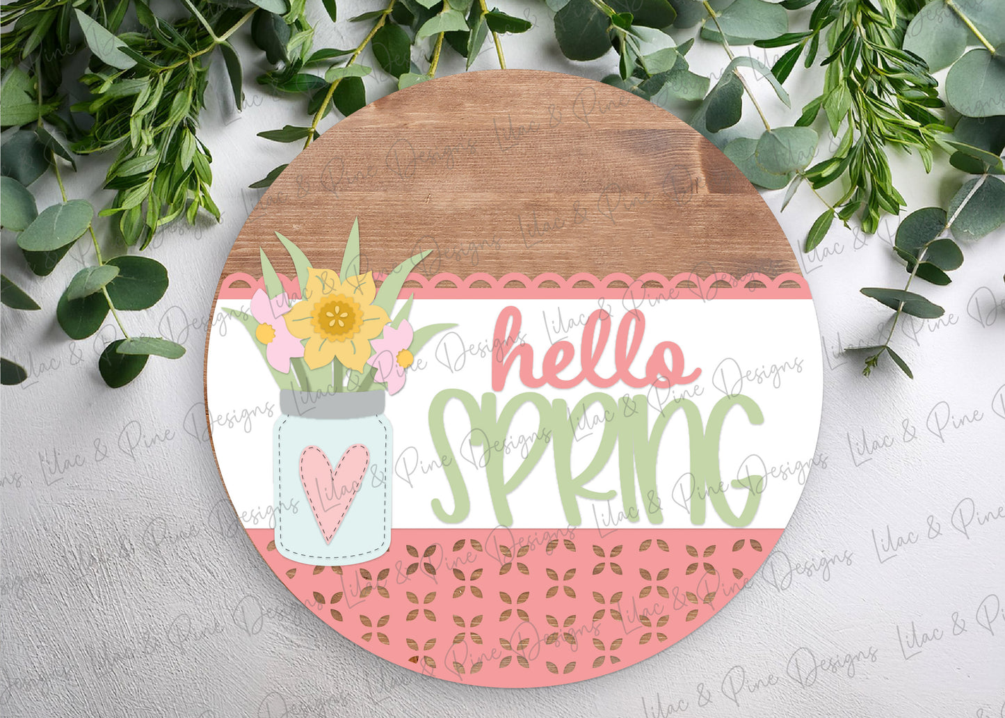 Hello Spring Round SVG | Layered Laser Cut Daffodil Mason Jar Door Hanger