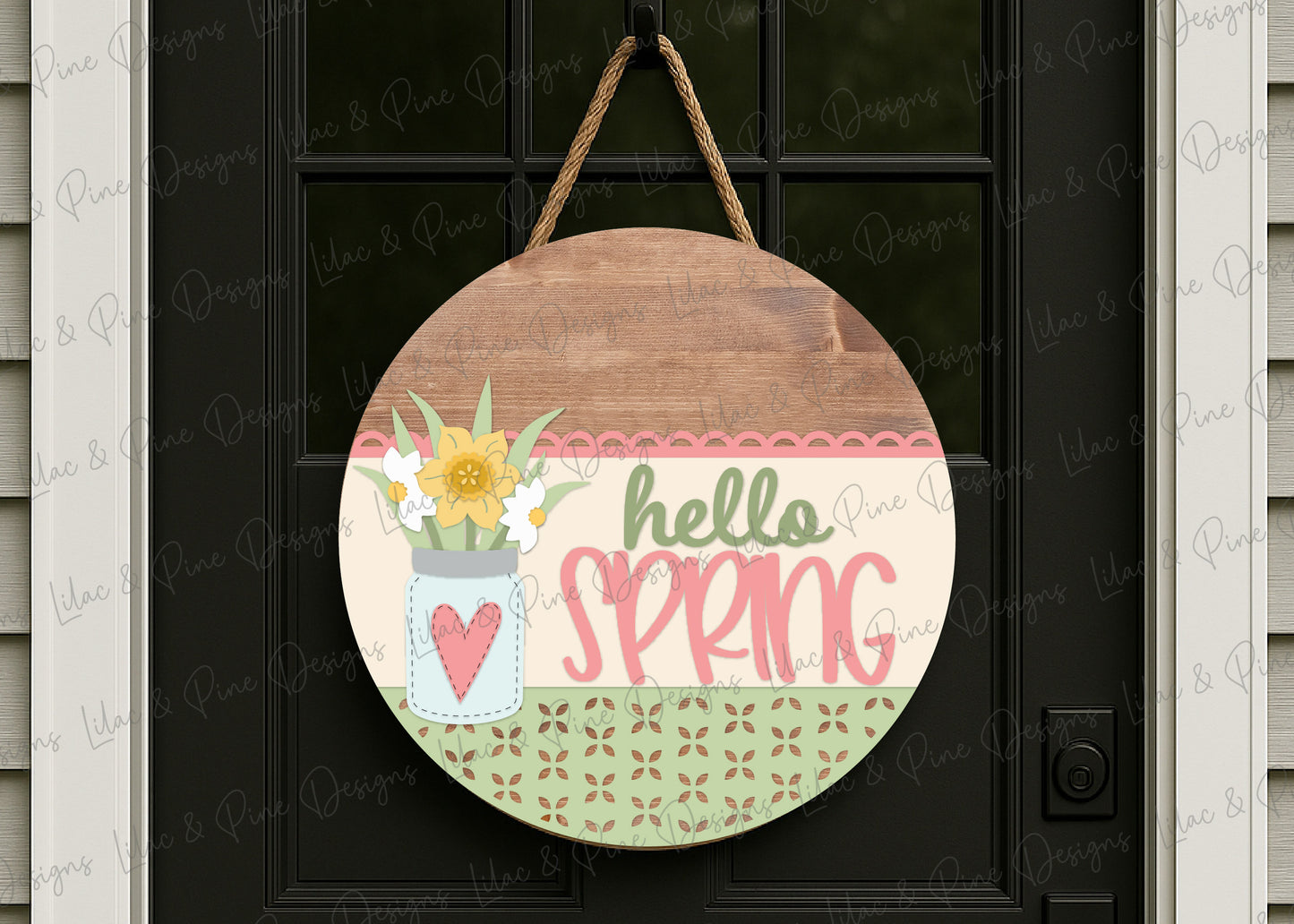 Hello Spring Round SVG | Layered Laser Cut Daffodil Mason Jar Door Hanger