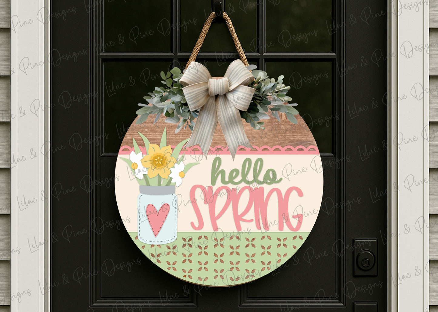 Hello Spring Round SVG | Layered Laser Cut Daffodil Mason Jar Door Hanger