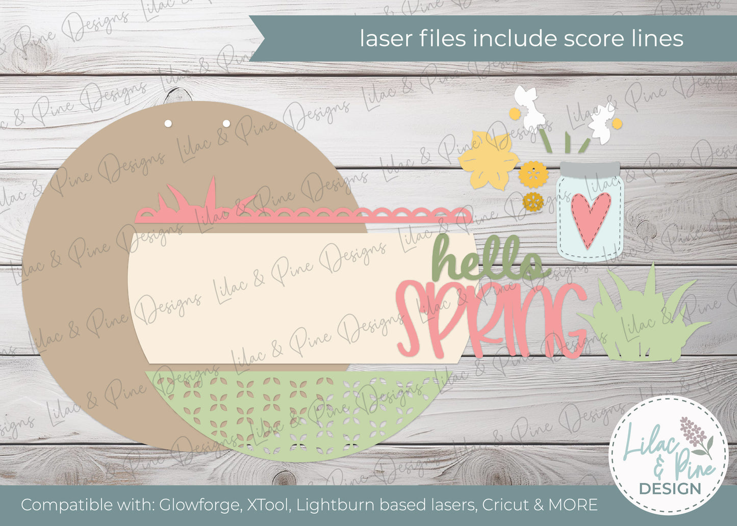 Hello Spring Round SVG | Layered Laser Cut Daffodil Mason Jar Door Hanger