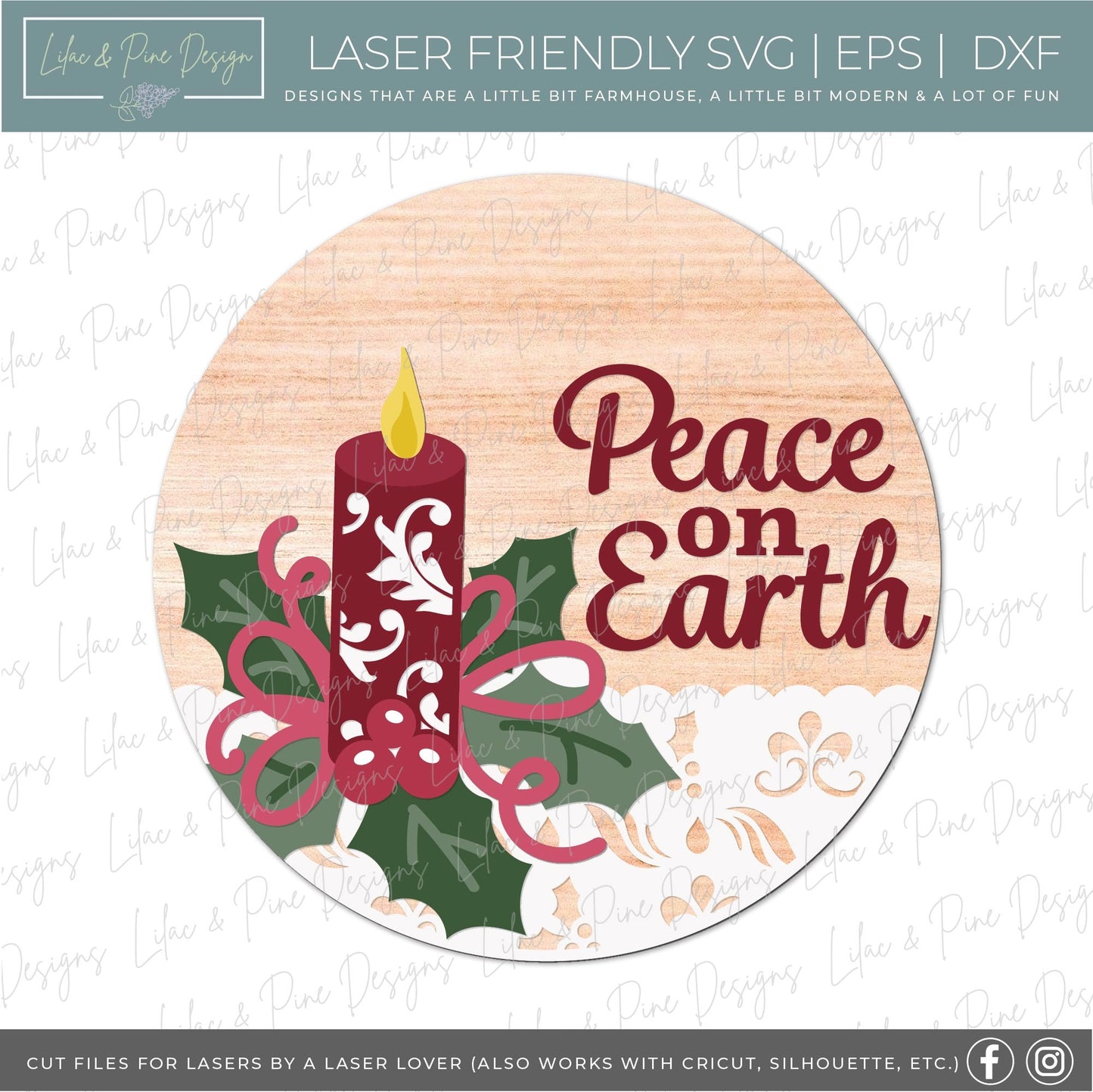 Christmas candle SVG, Elegant Christmas door hanger SVG, Peace on Earth svg, Silent Night welcome sign svg, laser cut file, Glowforge file