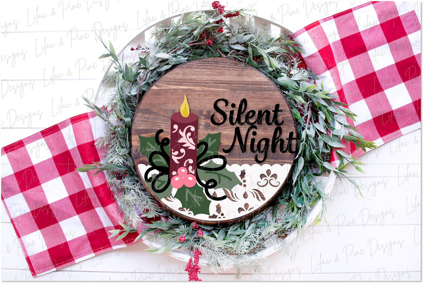 Christmas candle SVG, Elegant Christmas door hanger SVG, Peace on Earth svg, Silent Night welcome sign svg, laser cut file, Glowforge file