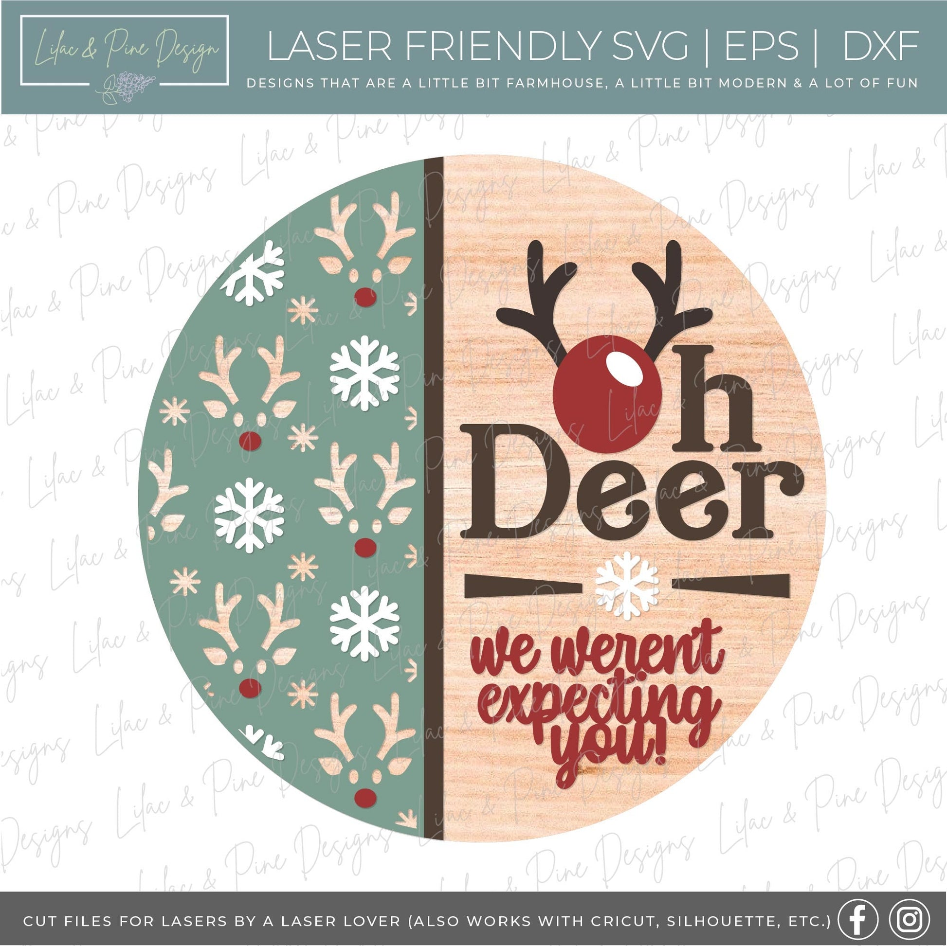 Christmas sign SVG, Oh Deer door hanger SVG, Reindeer welcome sign, Holiday decor SVG, funny Christmas sign, Glowforge Svg, laser cut file