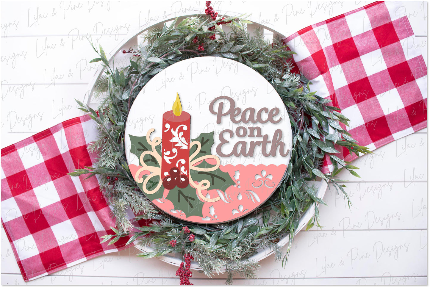 Christmas candle SVG, Elegant Christmas door hanger SVG, Peace on Earth svg, Silent Night welcome sign svg, laser cut file, Glowforge file