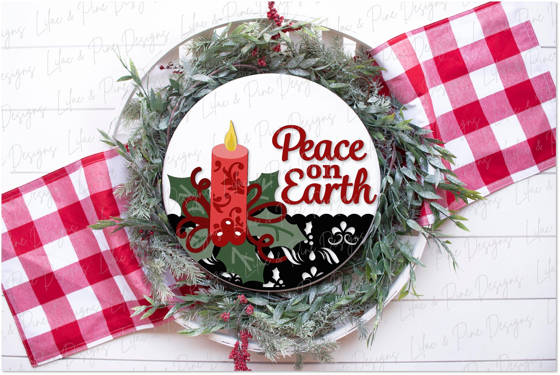 Christmas candle SVG, Elegant Christmas door hanger SVG, Peace on Earth svg, Silent Night welcome sign svg, laser cut file, Glowforge file