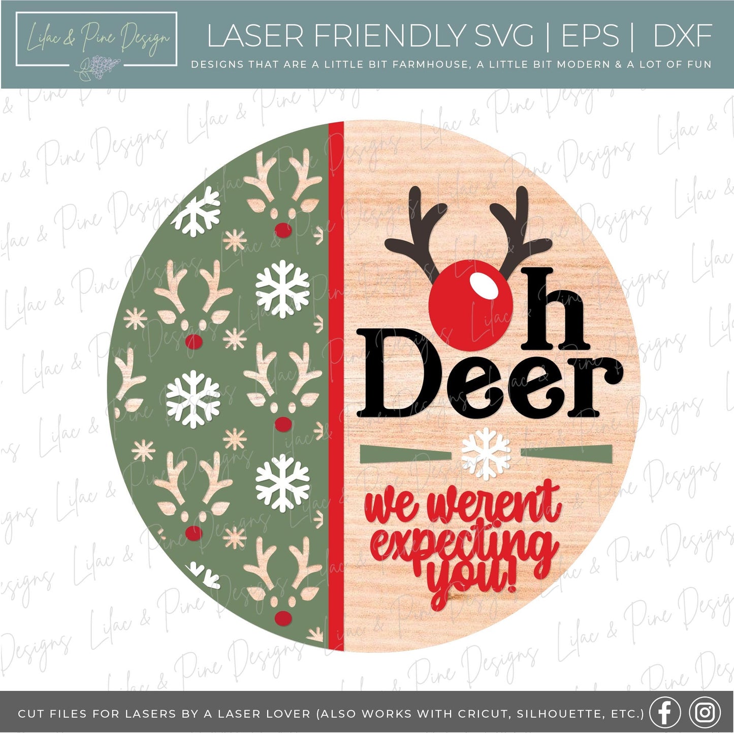 Christmas sign SVG, Oh Deer door hanger SVG, Reindeer welcome sign, Holiday decor SVG, funny Christmas sign, Glowforge Svg, laser cut file