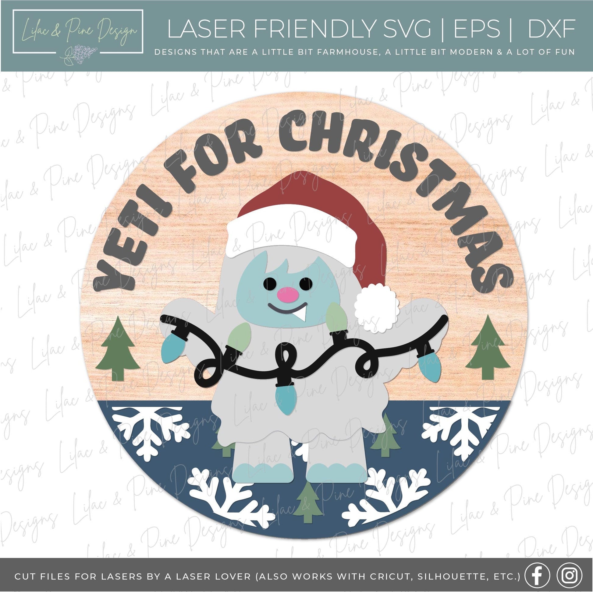 Christmas round sign SVG, Holiday Yeti SVG, cute Christmas door hanger, welcome sign SVG, Glowforge Svg, laser cut file, digital download