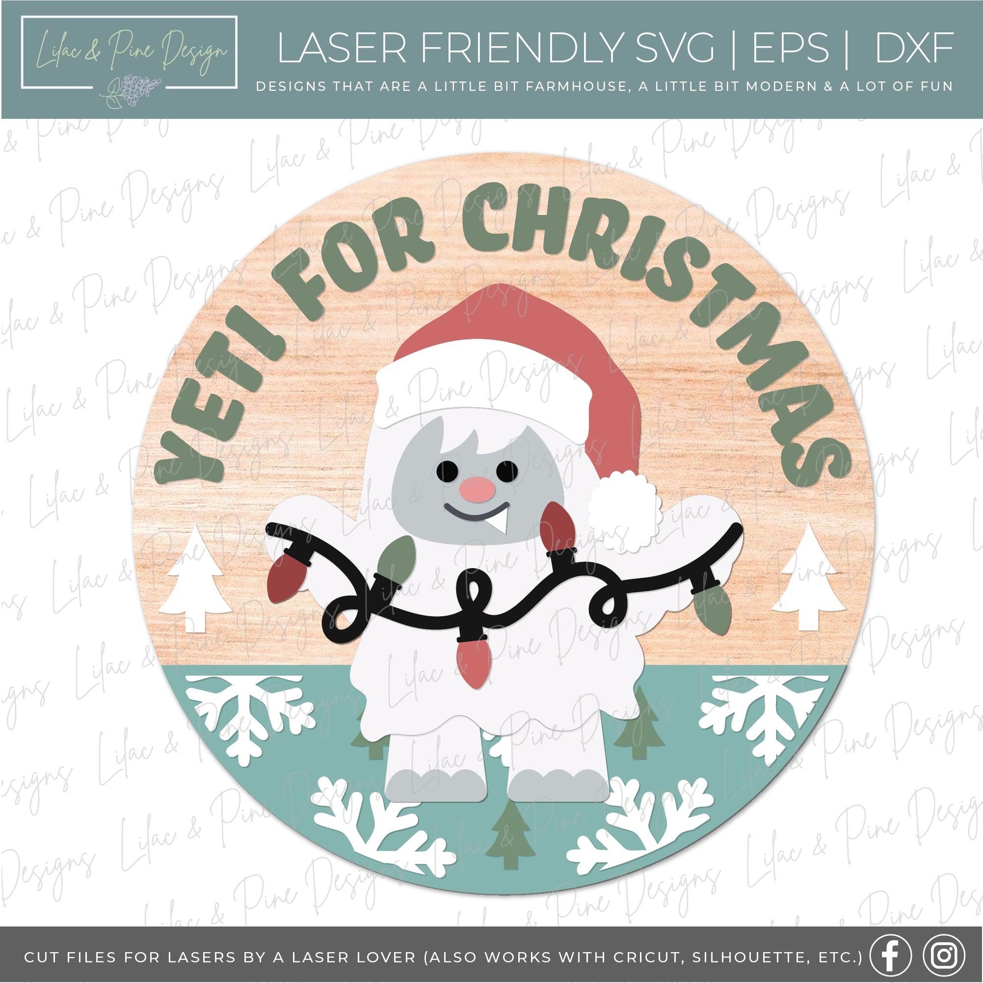 Christmas round sign SVG, Holiday Yeti SVG, cute Christmas door hanger, welcome sign SVG, Glowforge Svg, laser cut file, digital download