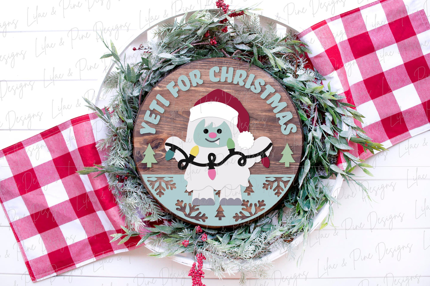 Christmas round sign SVG, Holiday Yeti SVG, cute Christmas door hanger, welcome sign SVG, Glowforge Svg, laser cut file, digital download