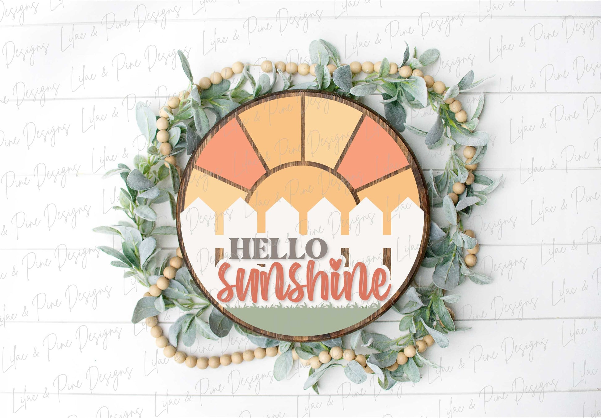 Hello sunshine door hanger, Summer welcome sign SVG, round sign, cute sunrise fence SVG, Spring laser design, Glowforge SVG, laser cut file