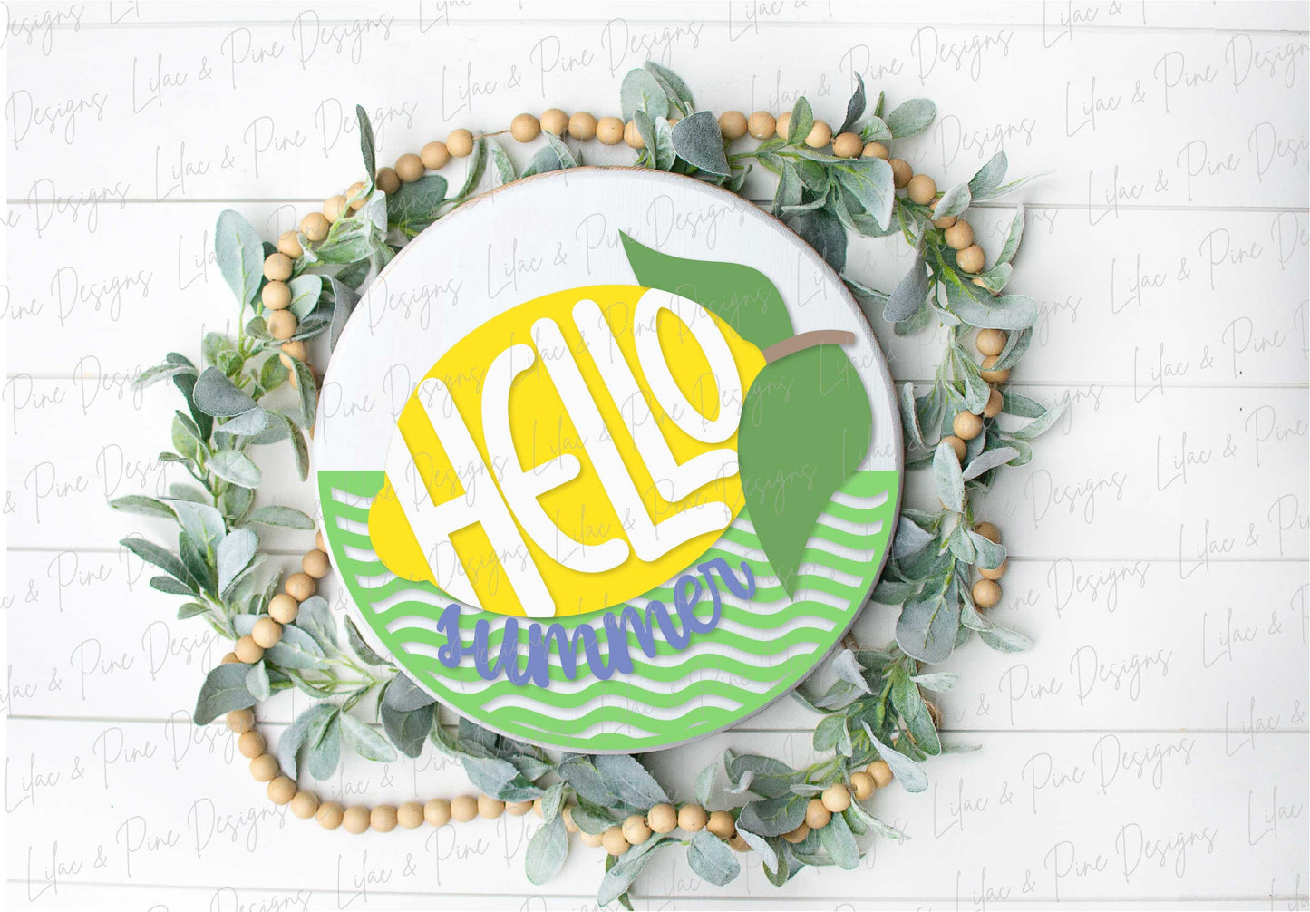 Hello summer door hanger, lemon welcome sign SVG, lemon round sign, Summer laser design, summer porch decor, Glowforge SVG, laser cut file