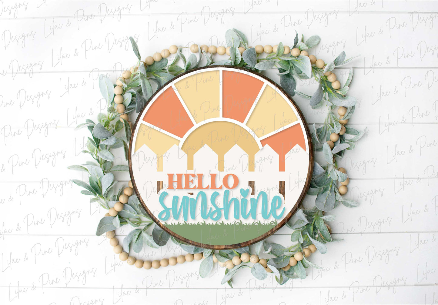 Hello sunshine door hanger, Summer welcome sign SVG, round sign, cute sunrise fence SVG, Spring laser design, Glowforge SVG, laser cut file