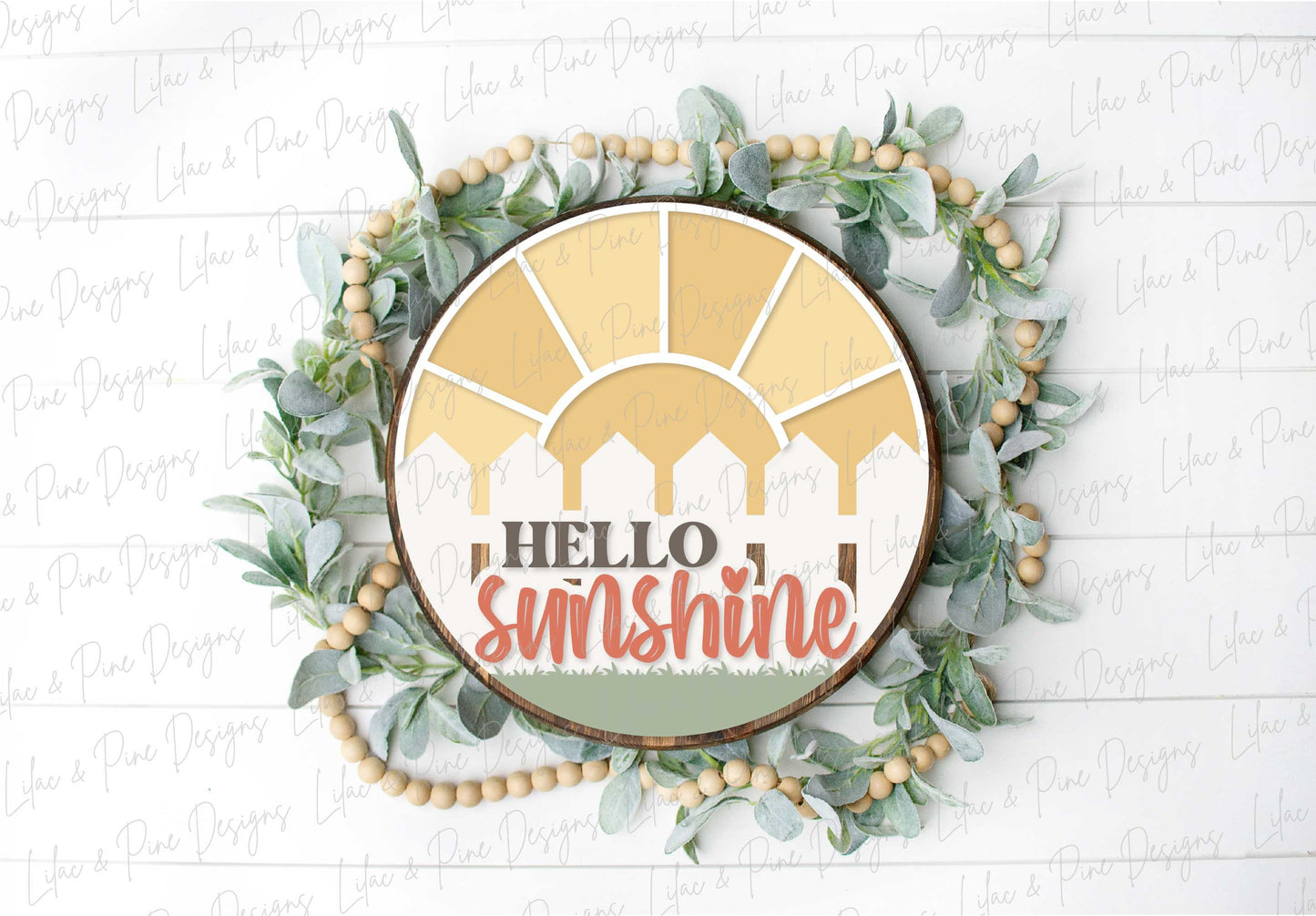 Hello sunshine door hanger, Summer welcome sign SVG, round sign, cute sunrise fence SVG, Spring laser design, Glowforge SVG, laser cut file