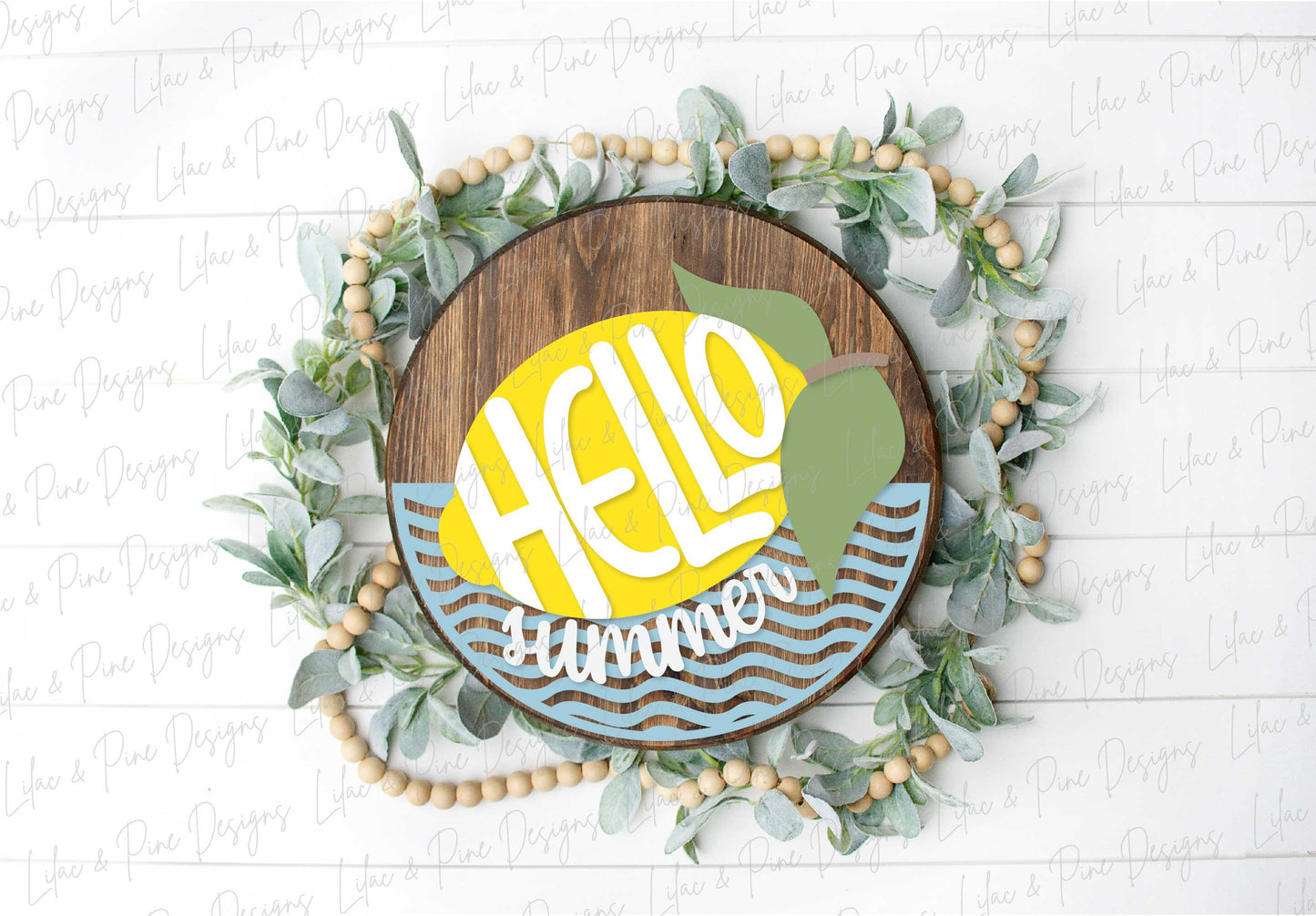 Hello summer door hanger, lemon welcome sign SVG, lemon round sign, Summer laser design, summer porch decor, Glowforge SVG, laser cut file