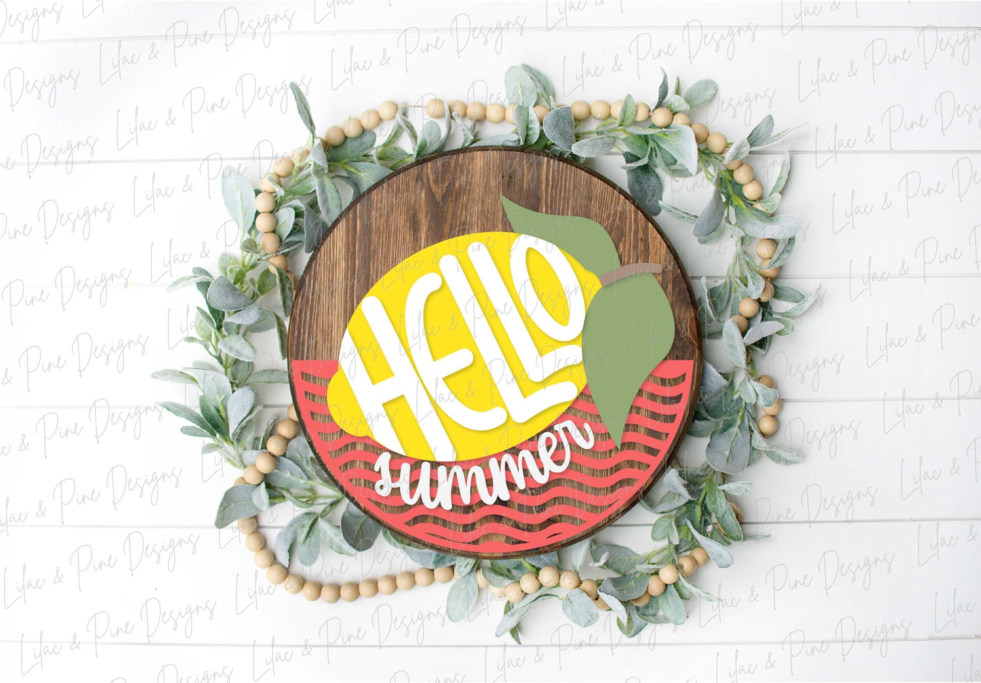 Hello summer door hanger, lemon welcome sign SVG, lemon round sign, Summer laser design, summer porch decor, Glowforge SVG, laser cut file